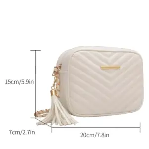 ⁦Mini Tassel & Metal Decor Chevron Quilted Square Bag⁩ - الصورة ⁦5⁩