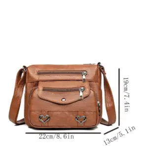 ⁦Heart Decor Crossbody Bag, Vintage Multi Pockets Shoulder Bag, Women's Artificial Leather Purse⁩ - الصورة ⁦7⁩