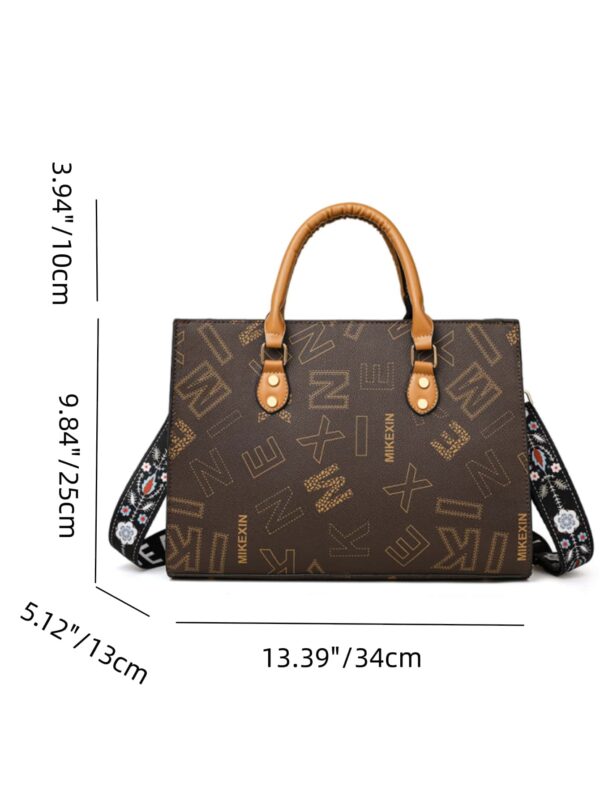 ⁦Vintage Alphabet Pattern Large Capacity Fashion Tote Bag⁩ - الصورة ⁦4⁩