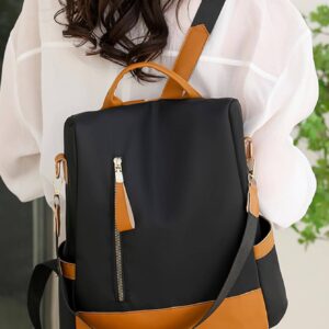 ⁦Waterproof - Anti Theft Colorblock Zip Front Backpack for Women⁩ - الصورة ⁦5⁩