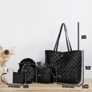 ⁦4pcs/set Black Stitched Shoulder Tote Bag, Camera Bag, Wristlet, Card Holder For Women's Daily & Travel Use⁩ - الصورة ⁦2⁩