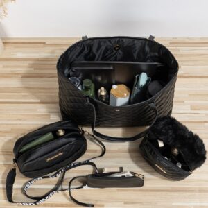 ⁦4pcs/set Black Stitched Shoulder Tote Bag, Camera Bag, Wristlet, Card Holder For Women's Daily & Travel Use⁩ - الصورة ⁦4⁩