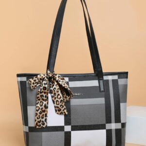 ⁦Elegant Colorblock Tote Bag, Women's Trendy Zipper Handbag⁩ - الصورة ⁦4⁩