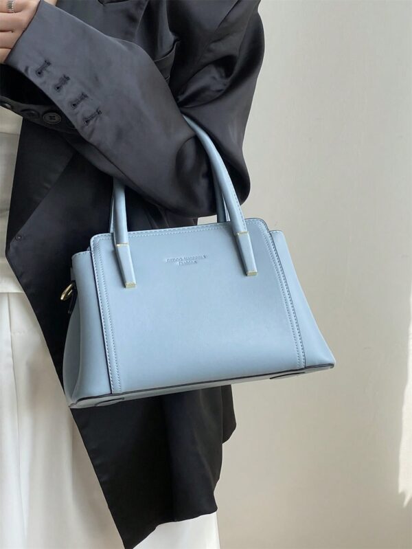 Letter Embossed Square Bag PU Blue Double Handle Fashionable