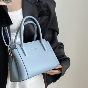 ⁦Letter Embossed Square Bag PU Blue Double Handle Fashionable⁩ - الصورة ⁦4⁩