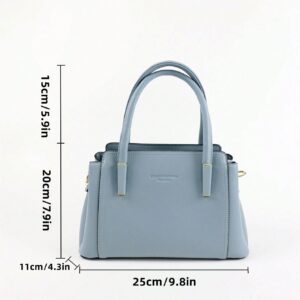⁦Letter Embossed Square Bag PU Blue Double Handle Fashionable⁩ - الصورة ⁦2⁩