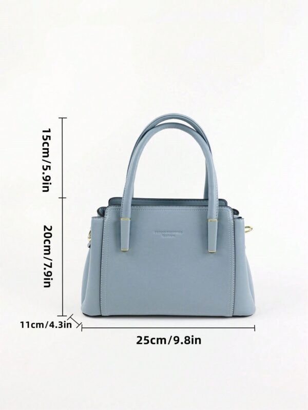 ⁦Letter Embossed Square Bag PU Blue Double Handle Fashionable⁩ - الصورة ⁦2⁩