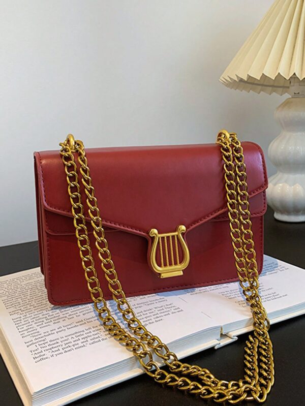 ⁦Minimalist Flap Chain Square Bag Solid Color Fashion Style⁩ - الصورة ⁦7⁩