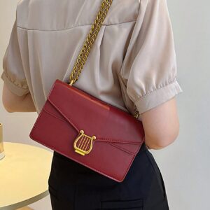 ⁦Minimalist Flap Chain Square Bag Solid Color Fashion Style⁩ - الصورة ⁦2⁩