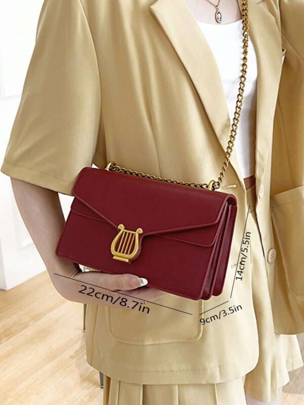 ⁦Minimalist Flap Chain Square Bag Solid Color Fashion Style⁩ - الصورة ⁦3⁩