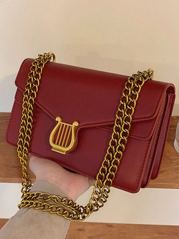 ⁦Minimalist Flap Chain Square Bag Solid Color Fashion Style⁩ - الصورة ⁦4⁩
