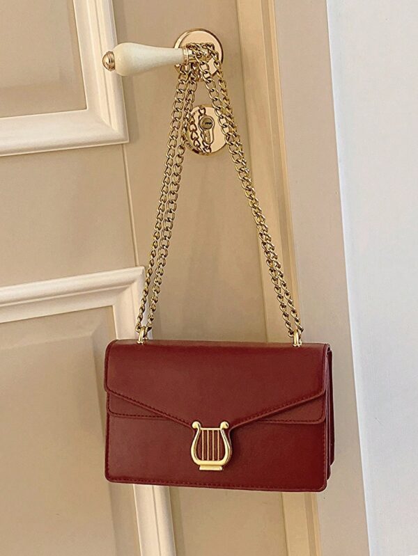 ⁦Minimalist Flap Chain Square Bag Solid Color Fashion Style⁩ - الصورة ⁦5⁩