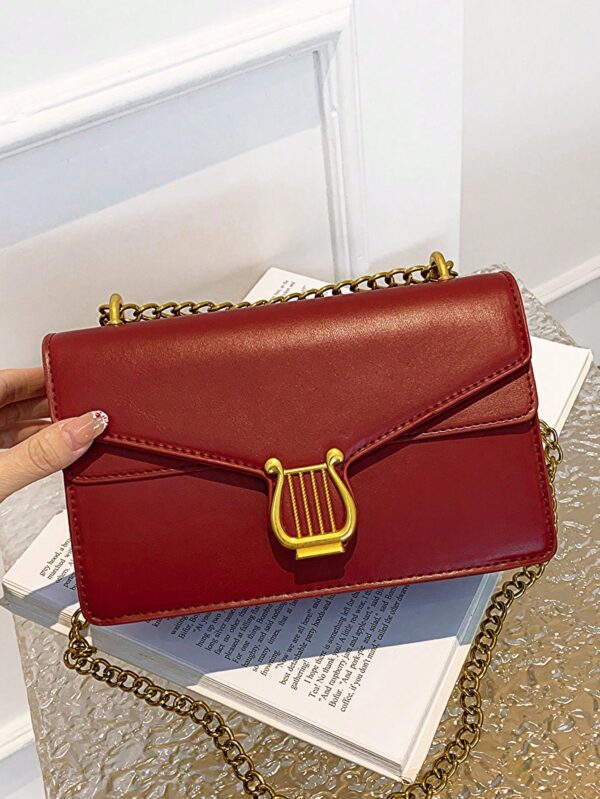 ⁦Minimalist Flap Chain Square Bag Solid Color Fashion Style⁩ - الصورة ⁦6⁩
