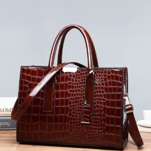 ⁦Simple Crocodile Pattern Tote Bag, Artificial Leather Shoulder Bag, Women's Classic Handbag⁩ - الصورة ⁦4⁩