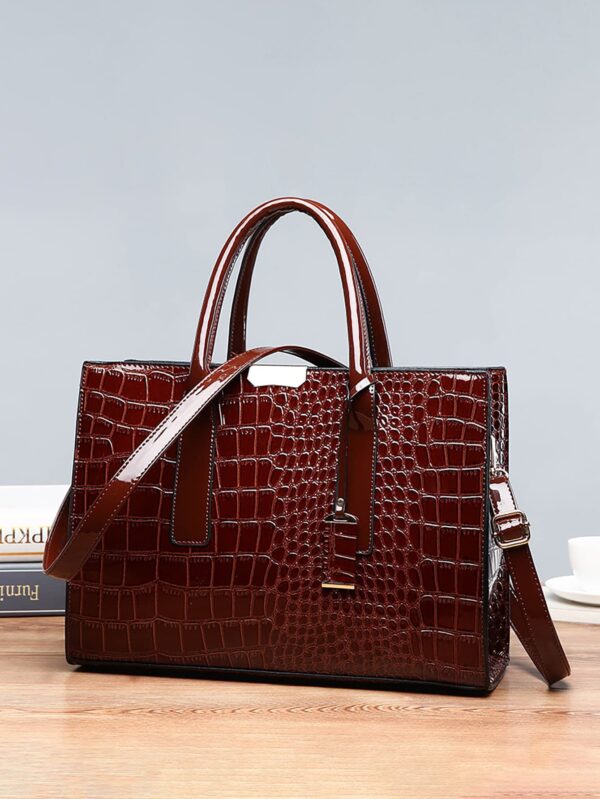 ⁦Simple Crocodile Pattern Tote Bag, Artificial Leather Shoulder Bag, Women's Classic Handbag⁩ - الصورة ⁦4⁩
