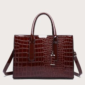 ⁦Simple Crocodile Pattern Tote Bag, Artificial Leather Shoulder Bag, Women's Classic Handbag⁩ - الصورة ⁦5⁩