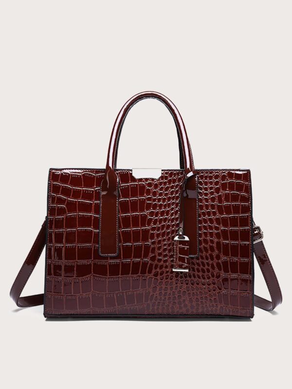 ⁦Simple Crocodile Pattern Tote Bag, Artificial Leather Shoulder Bag, Women's Classic Handbag⁩ - الصورة ⁦5⁩