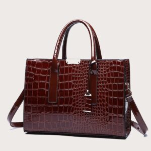 ⁦Simple Crocodile Pattern Tote Bag, Artificial Leather Shoulder Bag, Women's Classic Handbag⁩ - الصورة ⁦6⁩