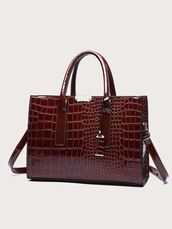 ⁦Simple Crocodile Pattern Tote Bag, Artificial Leather Shoulder Bag, Women's Classic Handbag⁩ - الصورة ⁦6⁩