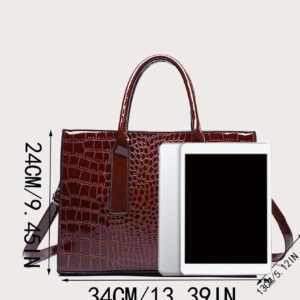 ⁦Simple Crocodile Pattern Tote Bag, Artificial Leather Shoulder Bag, Women's Classic Handbag⁩ - الصورة ⁦7⁩