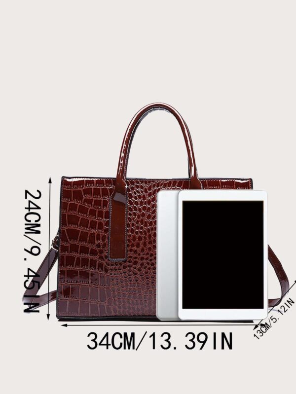 ⁦Simple Crocodile Pattern Tote Bag, Artificial Leather Shoulder Bag, Women's Classic Handbag⁩ - الصورة ⁦7⁩