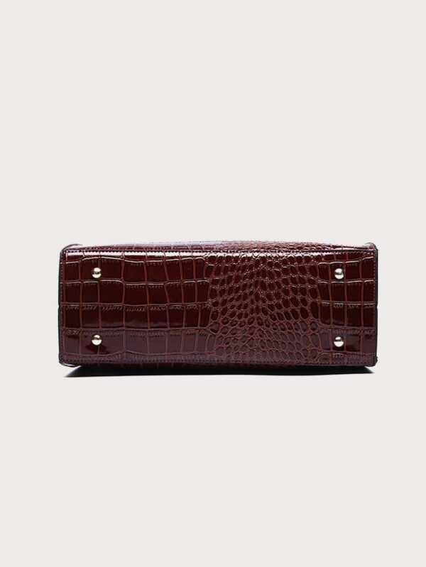 ⁦Simple Crocodile Pattern Tote Bag, Artificial Leather Shoulder Bag, Women's Classic Handbag⁩ - الصورة ⁦8⁩