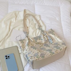 ⁦Small Shoulder Tote Bag Floral Pattern Pearl & Chain Decor⁩ - الصورة ⁦6⁩