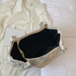 ⁦Small Shoulder Tote Bag Floral Pattern Pearl & Chain Decor⁩ - الصورة ⁦7⁩