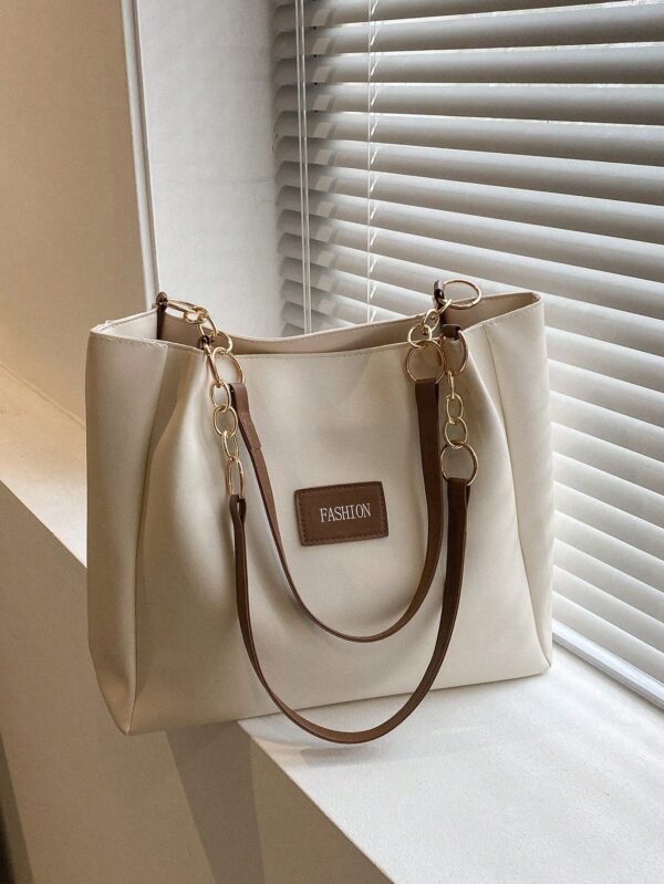 Small Shoulder Tote Bag Letter Patch Decor