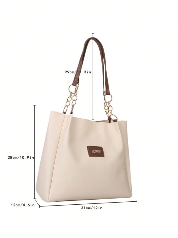 ⁦Small Shoulder Tote Bag Letter Patch Decor⁩ - الصورة ⁦3⁩
