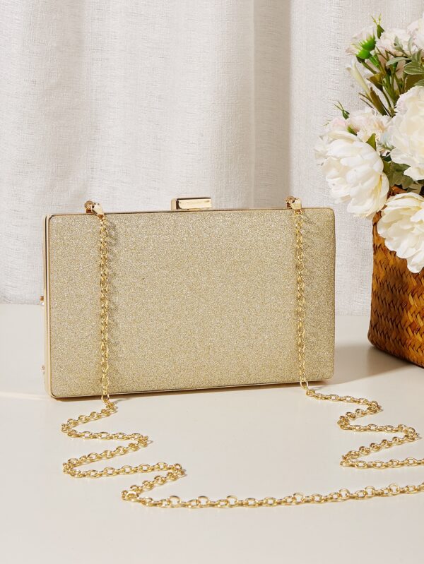 ⁦Womens Glitter Chain Evening Bag, Elegant Clutch Bag For Party, Shoulder Bag With Pearl Flower⁩ - الصورة ⁦2⁩