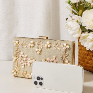 ⁦Womens Glitter Chain Evening Bag, Elegant Clutch Bag For Party, Shoulder Bag With Pearl Flower⁩ - الصورة ⁦3⁩