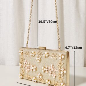 ⁦Womens Glitter Chain Evening Bag, Elegant Clutch Bag For Party, Shoulder Bag With Pearl Flower⁩ - الصورة ⁦4⁩