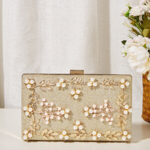⁦Womens Glitter Chain Evening Bag, Elegant Clutch Bag For Party, Shoulder Bag With Pearl Flower⁩ - الصورة ⁦5⁩