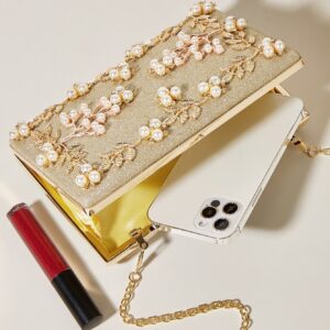 ⁦Womens Glitter Chain Evening Bag, Elegant Clutch Bag For Party, Shoulder Bag With Pearl Flower⁩ - الصورة ⁦6⁩